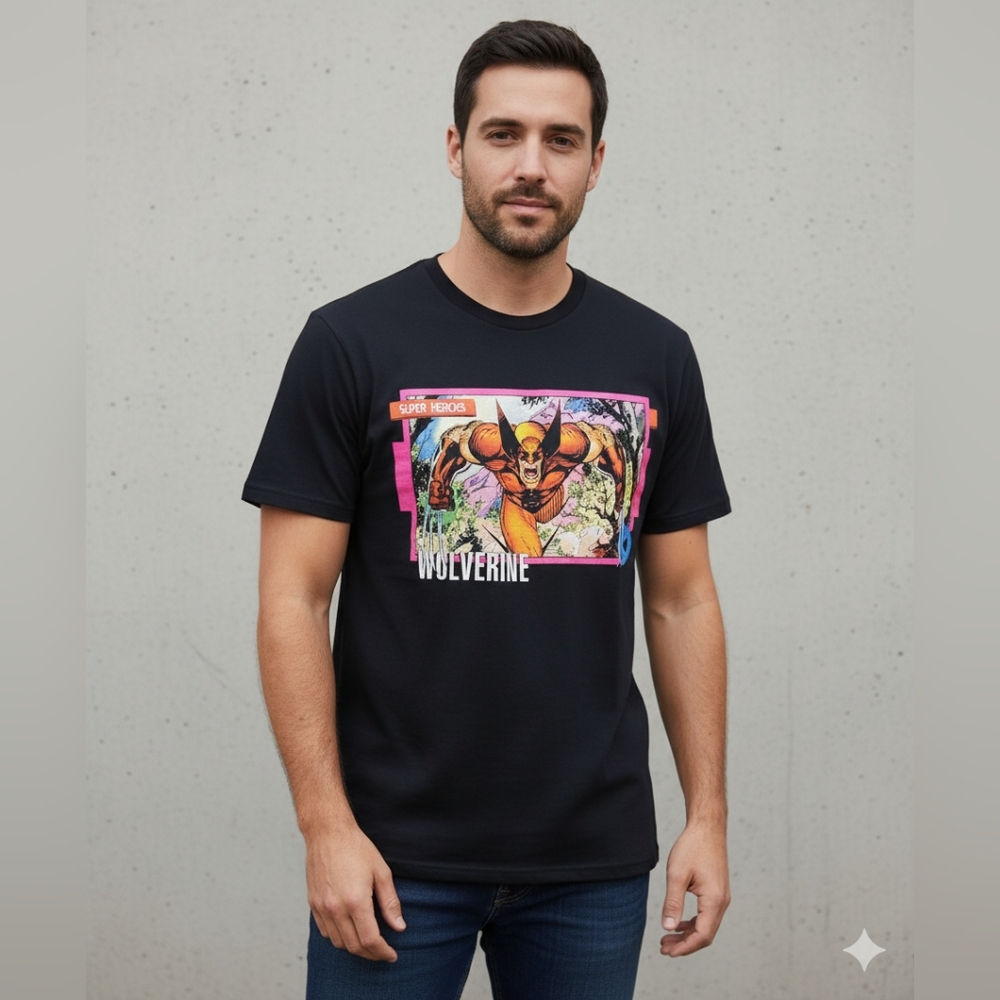 Marvel Wolverine- Unisex Black Double Sided Graphic Short Sleeve T-Shirt Medium